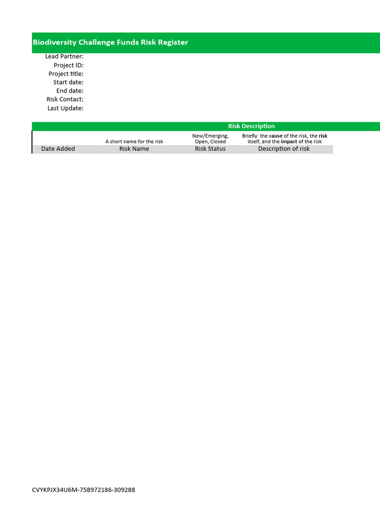 Biodiversity Challenge Funds Risk Register | PDF | Risk | Risk Management