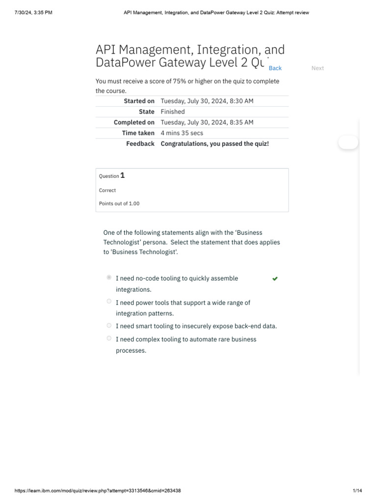 Api management integration and datapower gateway level 2 quiz
