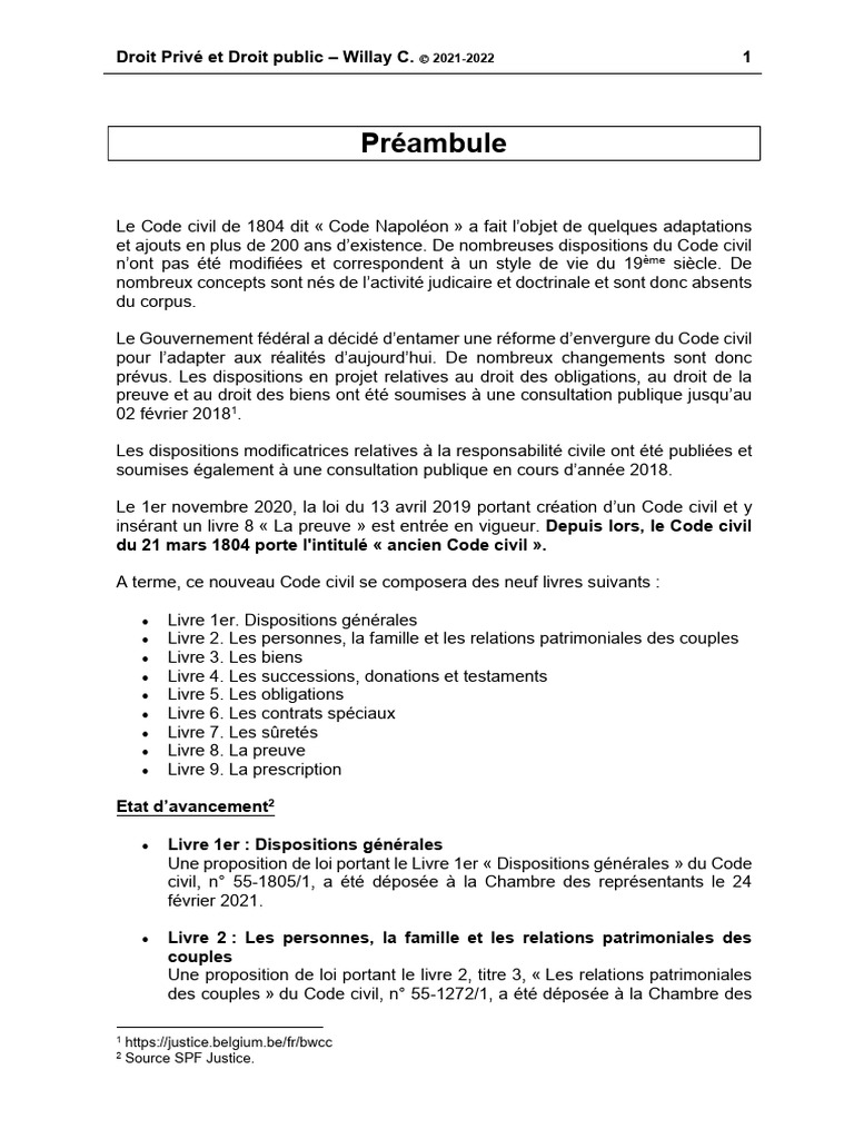 Réforme du Code civil belge en 2022 | PDF | Loi | Emprisonnement à vie