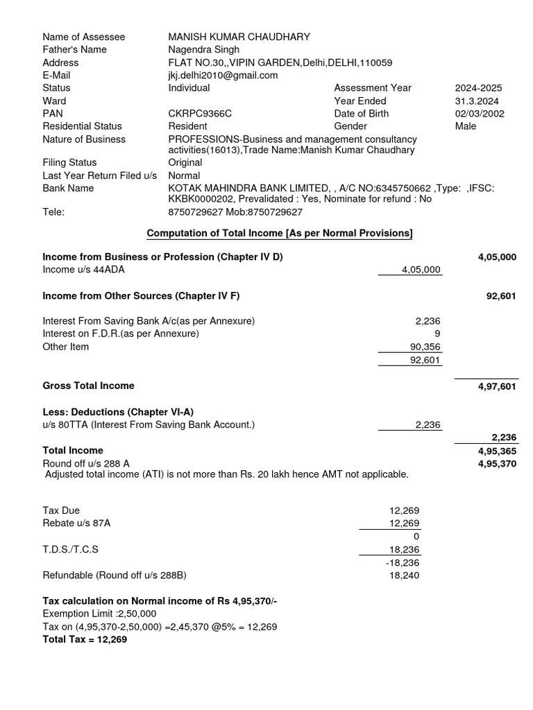 Manish Ji | PDF | Tax Refund | Business