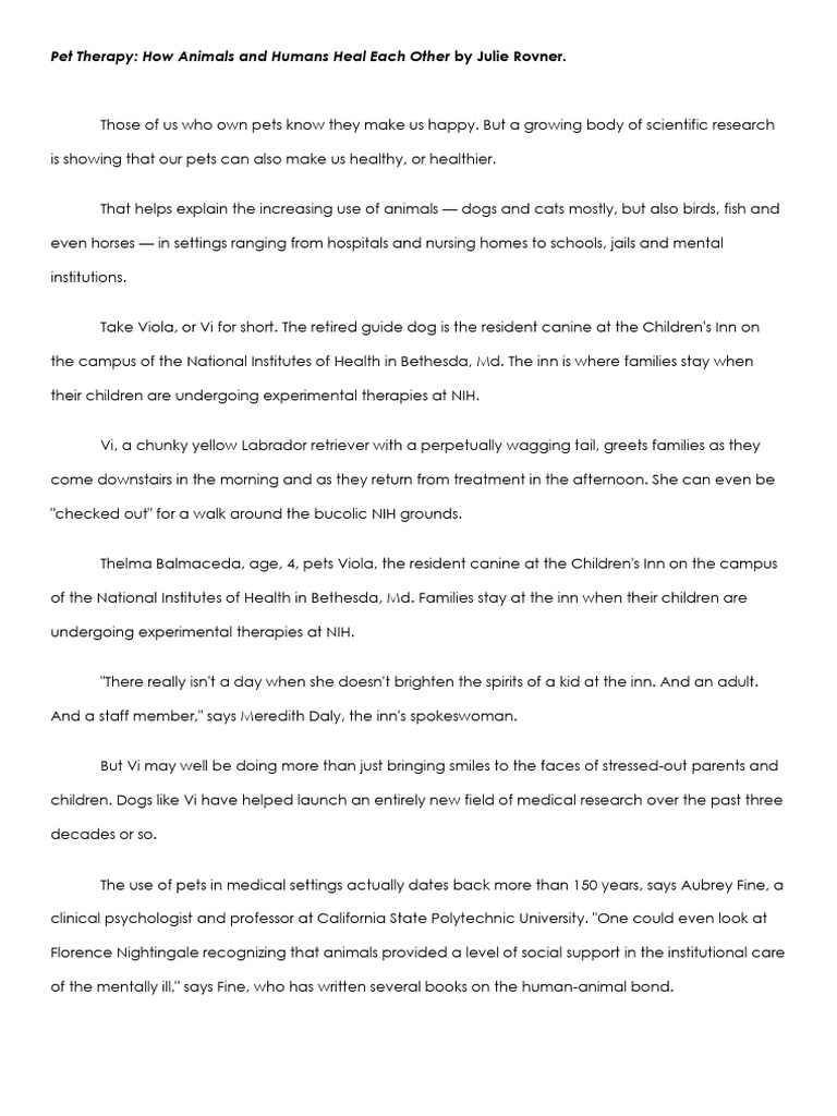 How animals and humans heal each other by julie rovner pdf dogs pet