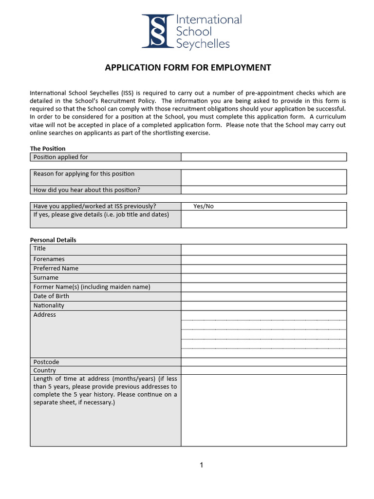 ISS Employment Application Form | PDF | Employment | Criminal Record