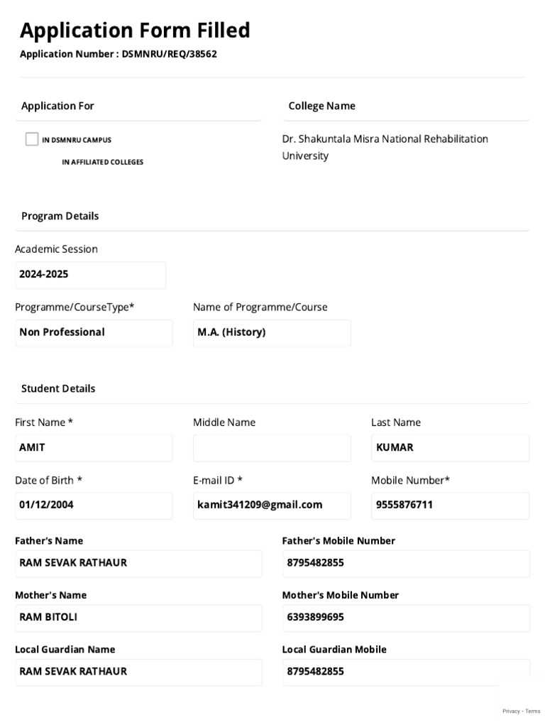M.A. History Application Form | PDF