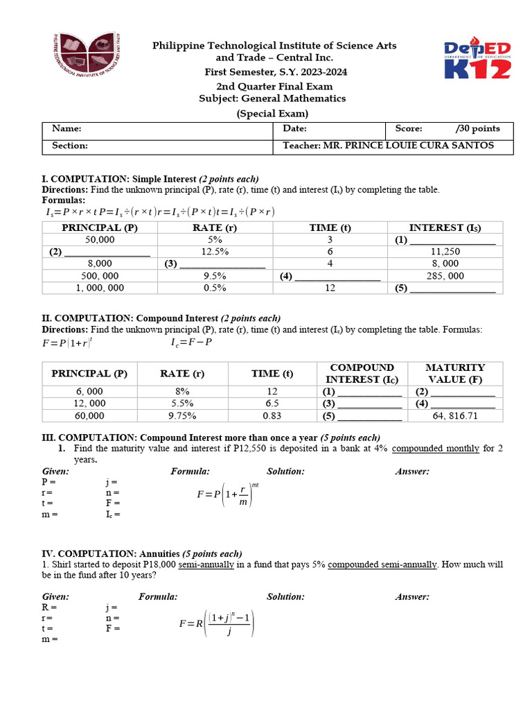 Special Exam Gen Math | PDF | Interest | Compound Interest