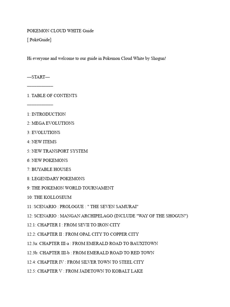 Pokémon Cloud White Guide Overview | PDF | Samurai | Pokémon