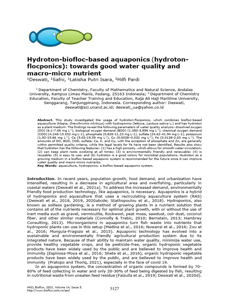 Hydroton-Flocponics for Water Quality Improvement | PDF | Aquaponics ...