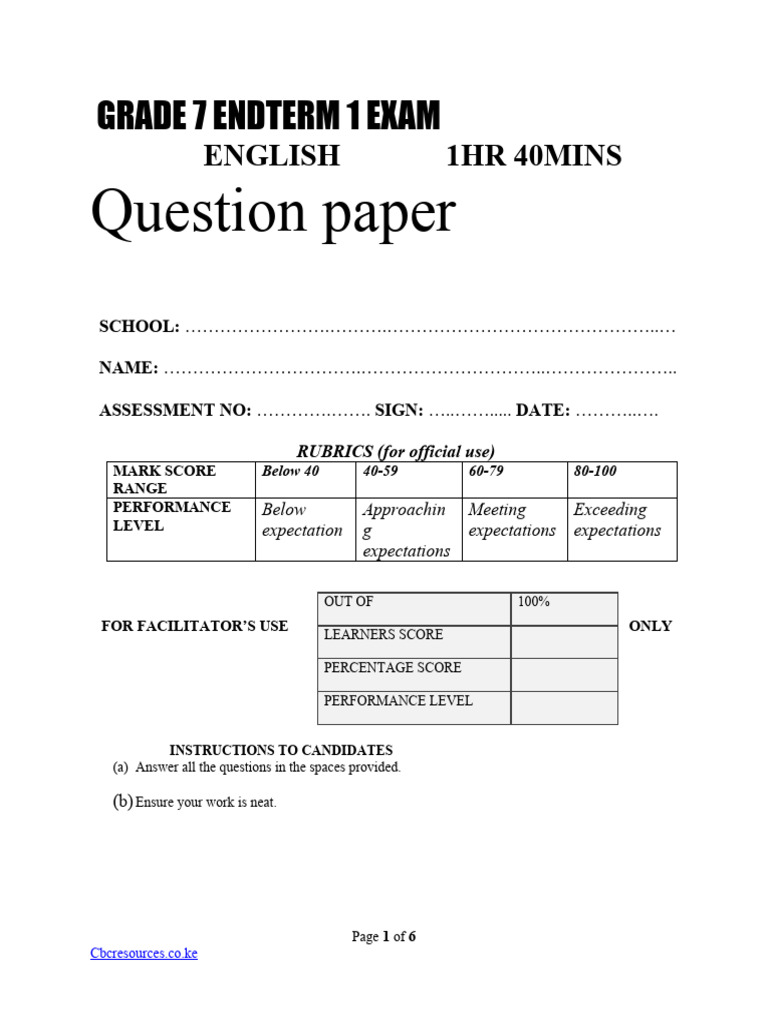 English Grade 7 End of Term | PDF | Teachers | Poetry