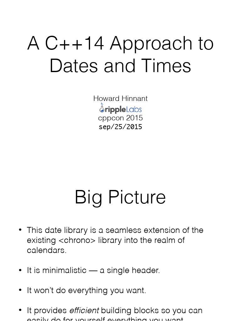 C++14 Date and Time Library Overview | PDF | Namespace | Computer ...