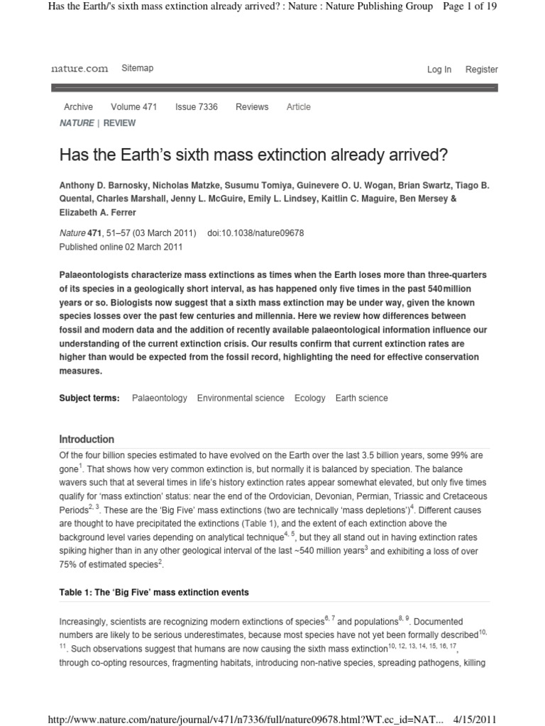 Sixth Mass Extinction: Current Crisis Analysis | PDF | Extinction ...