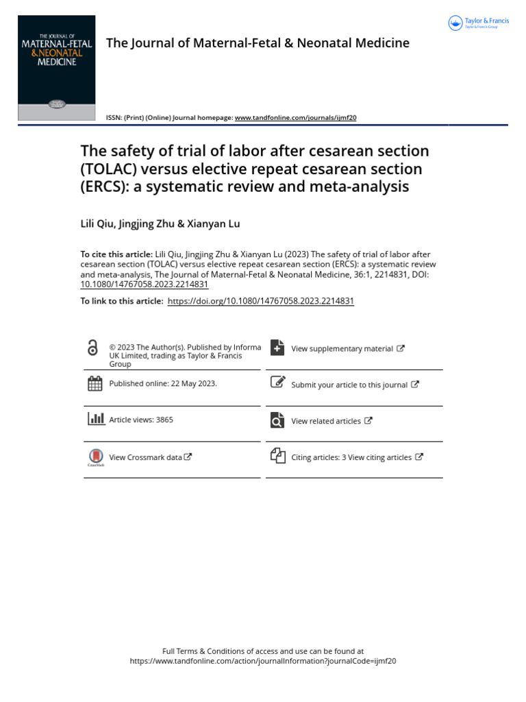 The Safety of Trial of Labor After Cesarean Section TOLAC Versus ...