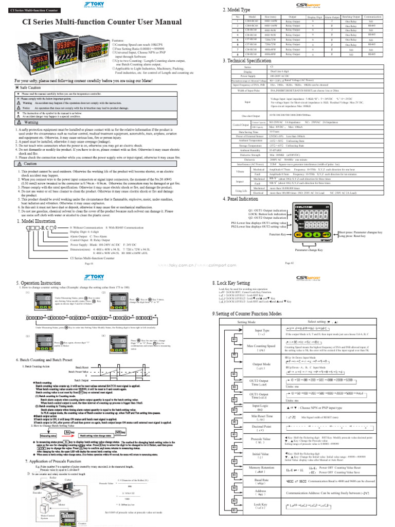 CI Series Multi-Function Counter Manual | PDF | Relay | Power Supply