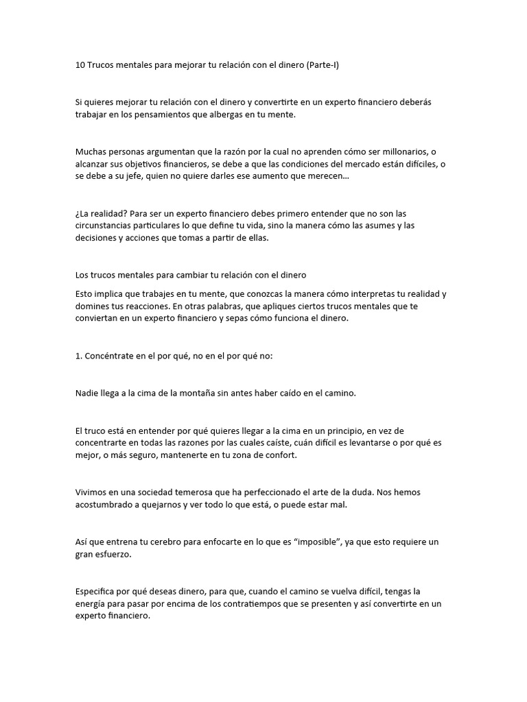 10 Trucos Mentales para Mejorar Tu Relación Con El Dinero | PDF | Mente ...