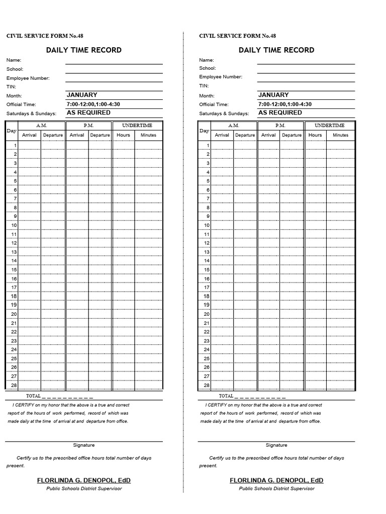 Daily Time Record for Civil Service | PDF