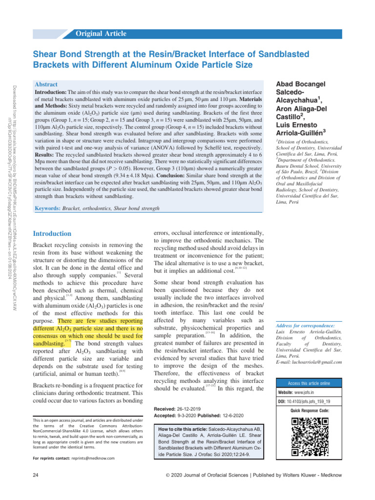 Shear Bond Strength at The Resin Bracket Interface.5 | PDF ...