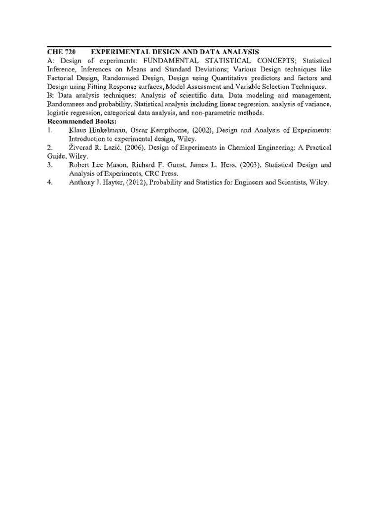 Syllabus For Experimental Design & Data Analysis | PDF