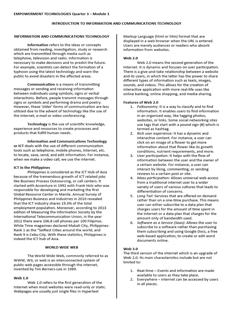 Empowerment Technologies | PDF | World Wide Web | Internet & Web