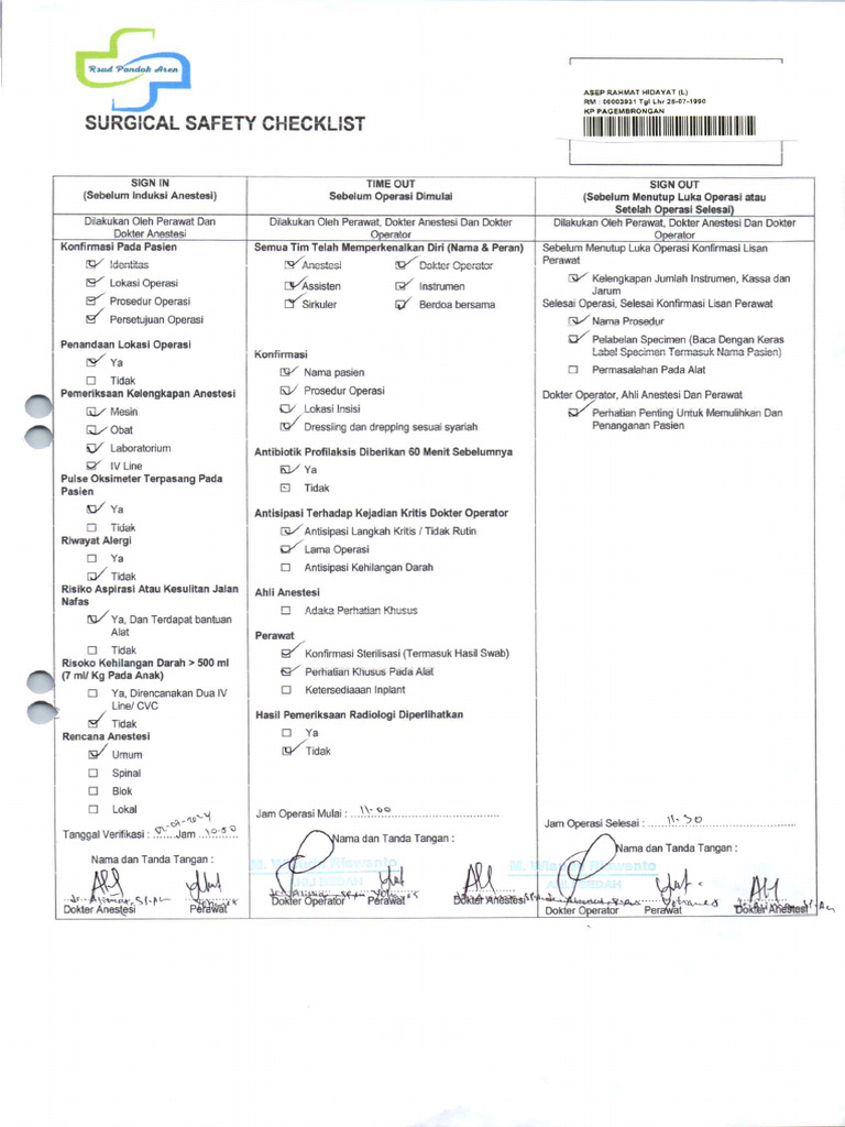 Surgical Safety Checklist | PDF