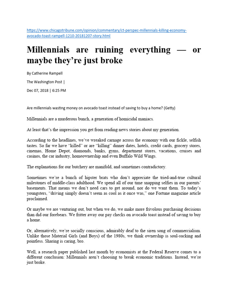 Critical Reading Millennials Are Ruining Everything PDF