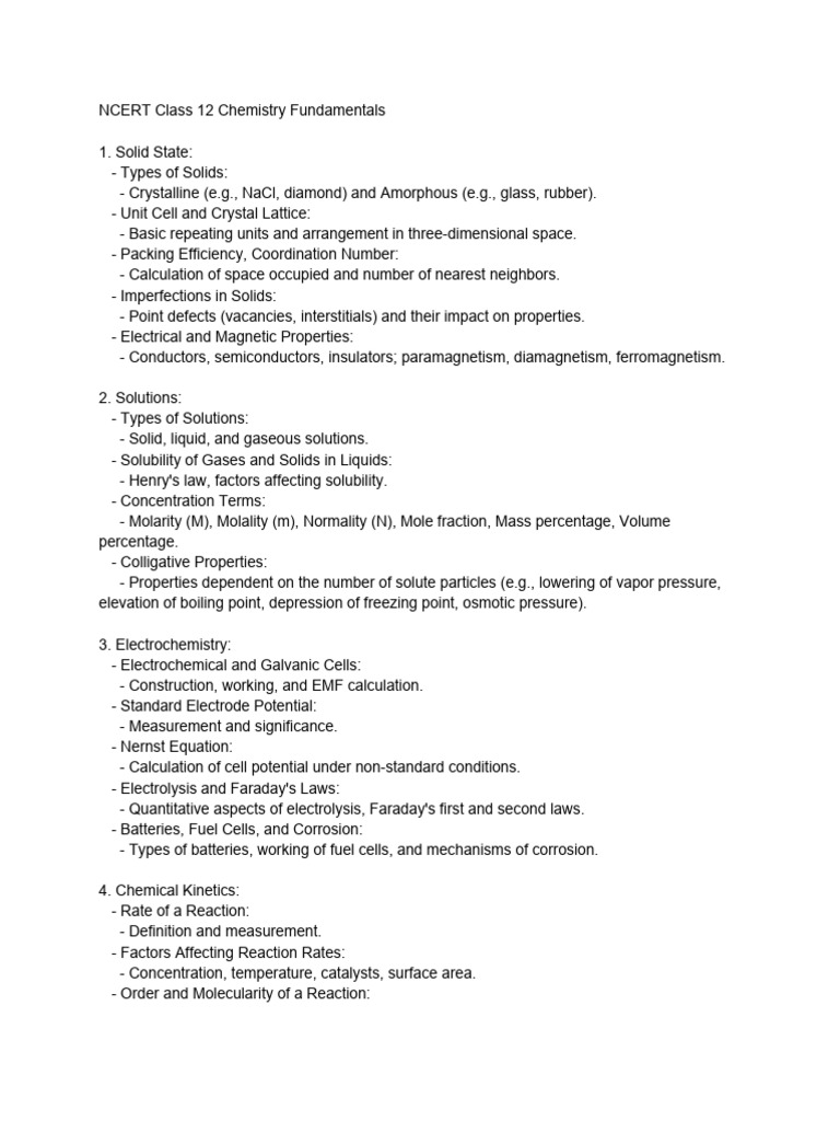 NCERT Class 12 Chemistry Notes | PDF | Chemical Reactions ...