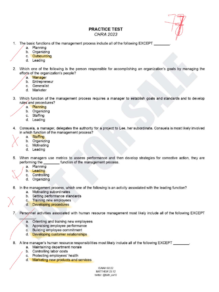CHRA 2023 - Practice Test | PDF