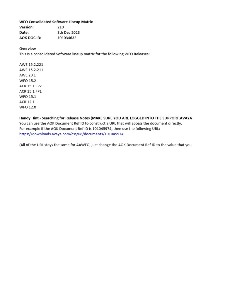 Avaya WFO Software Lineup Matrix 2023 | PDF | Zip (File Format ...