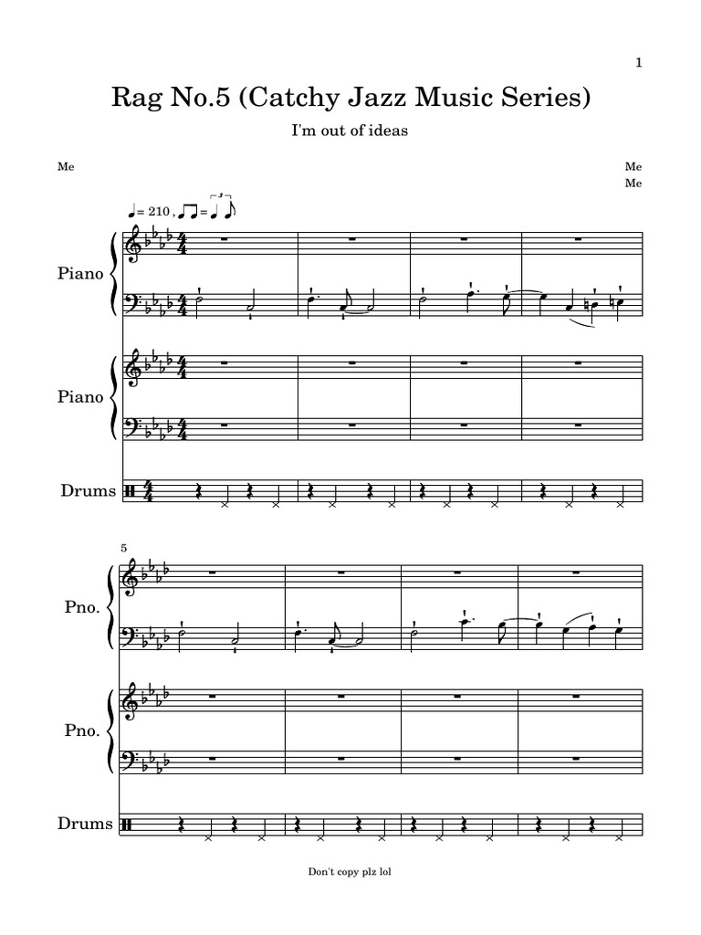 Rag No.5 (Catchy Jazz Music Series) - Piano - Piano - Drums | PDF ...