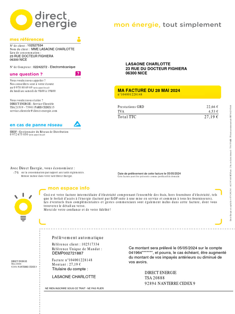 Facture Direct Energie - Mai 2024 | PDF | Taxe sur la valeur ajoutée ...