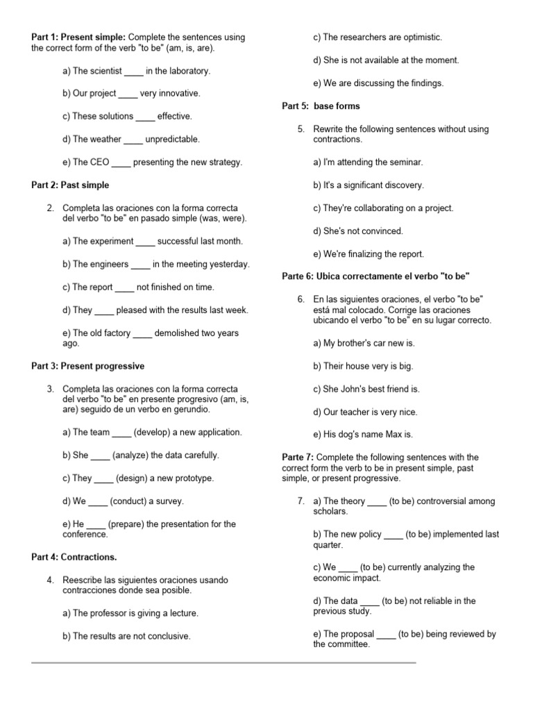 Worksheet Verb To Be Review Contractions Pdf Inquiry Science