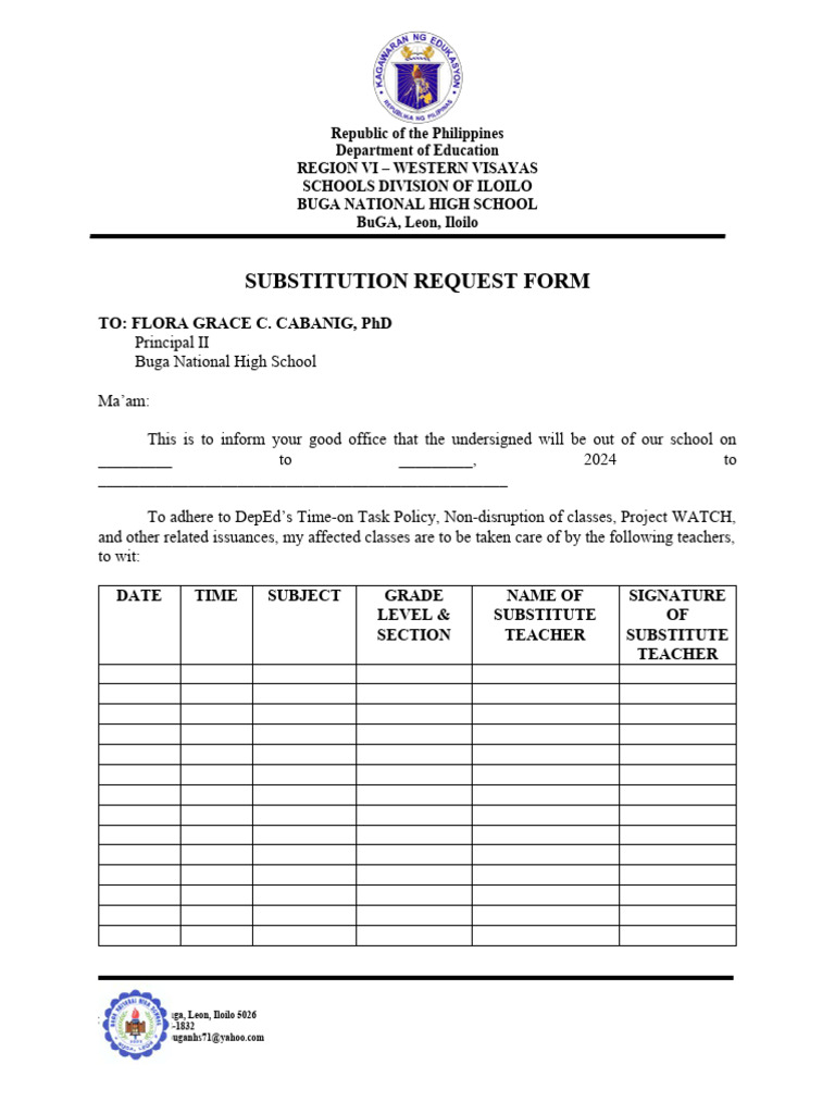 Substitution Request Form | PDF | Public Administration | Government