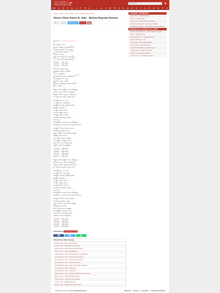 Kunci Gitar Ebiet G. Ade Berita Kepada Kawan Chord Dasar Mudah PDF