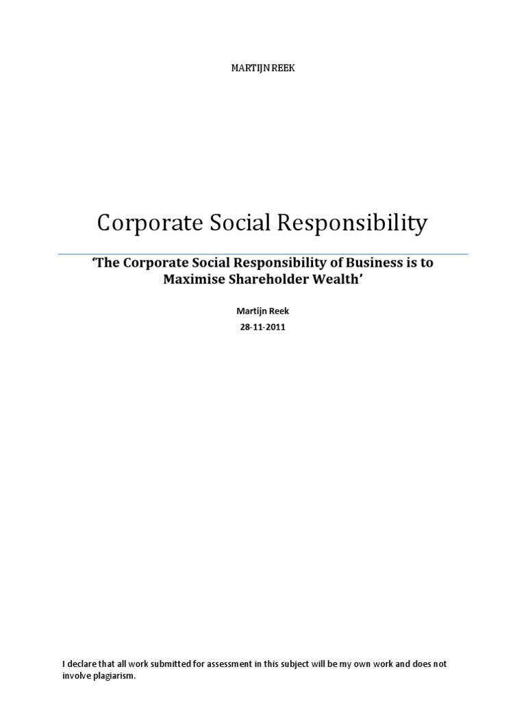 Corporate Social Responsibility Debate | PDF | Corporate Social ...