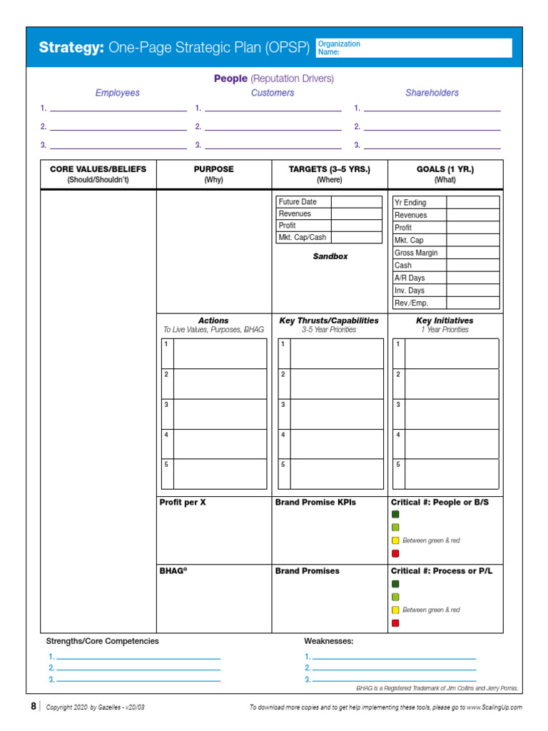 One-Page Strategic Plan (OPSP) Template | PDF | Market (Economics ...