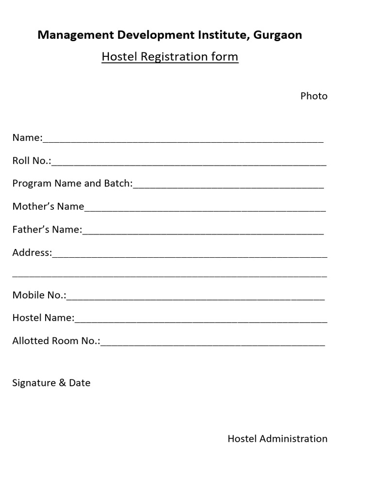 Hostel Registration Form - MDI Gurgaon | PDF