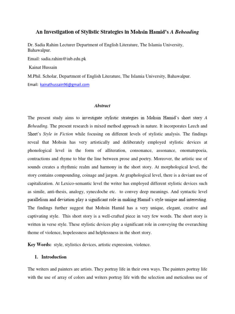 Stylistic Analysis of Hamid's A Beheading | PDF | Word | Linguistics