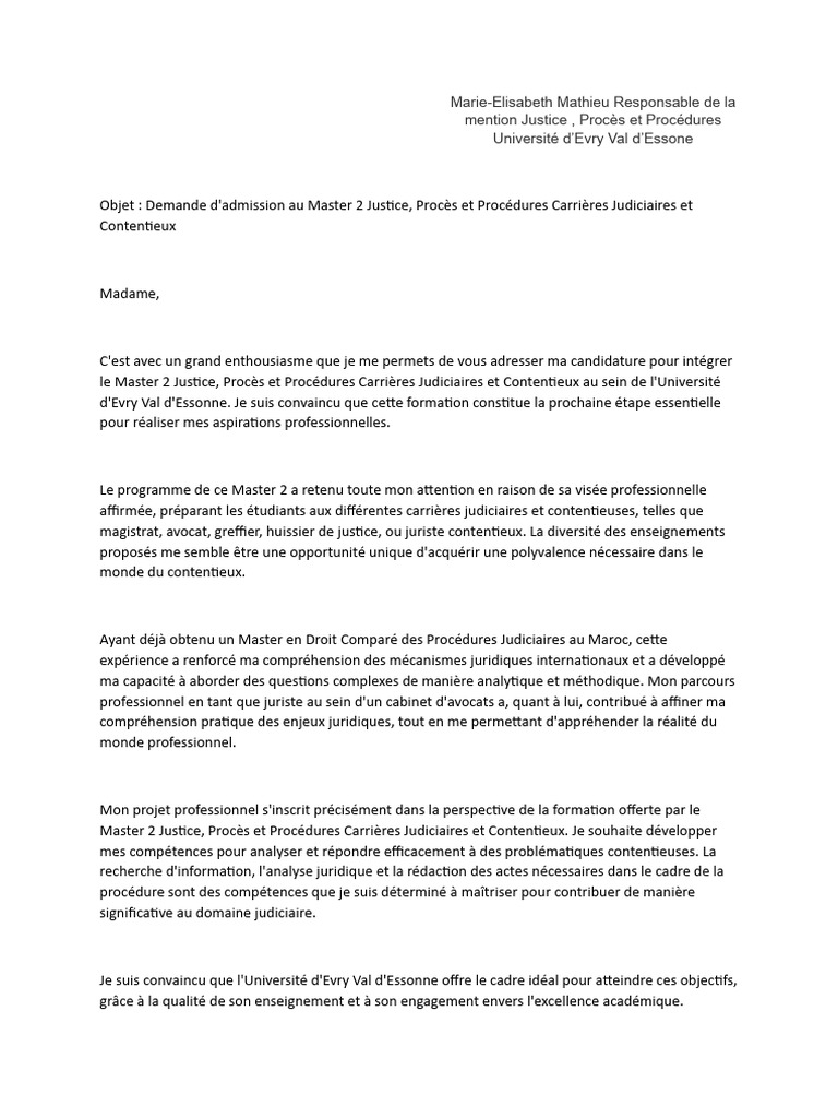 Candidature au Master Justice et Procédures | PDF | Justice | Crime et ...