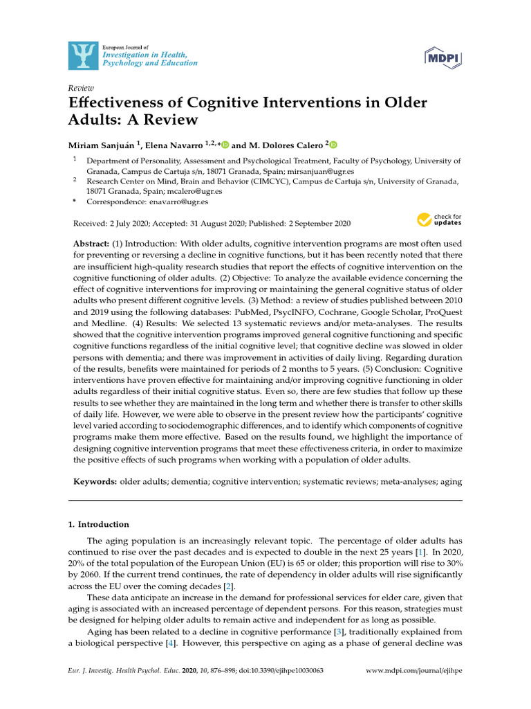 Cognitive Interventions for Aging Adults | PDF | Systematic Review ...