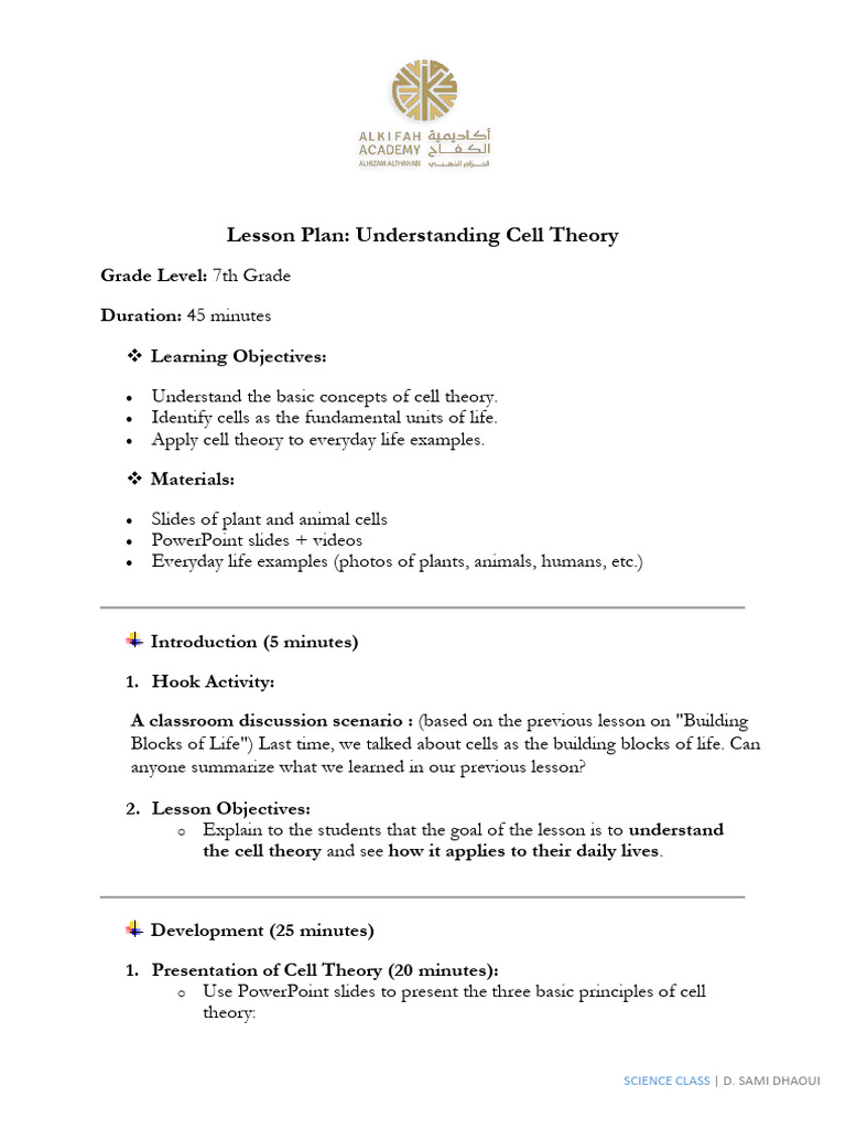 7th Grade Cell Theory Lesson Plan | PDF | Social Science | Philosophy