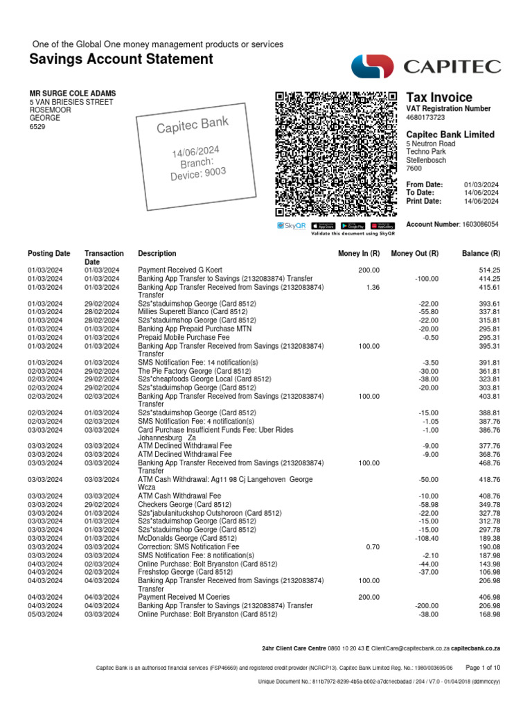 Account Statement 1 Mar 2024 To 14 Jun 2024 | PDF | Stored Value Card ...