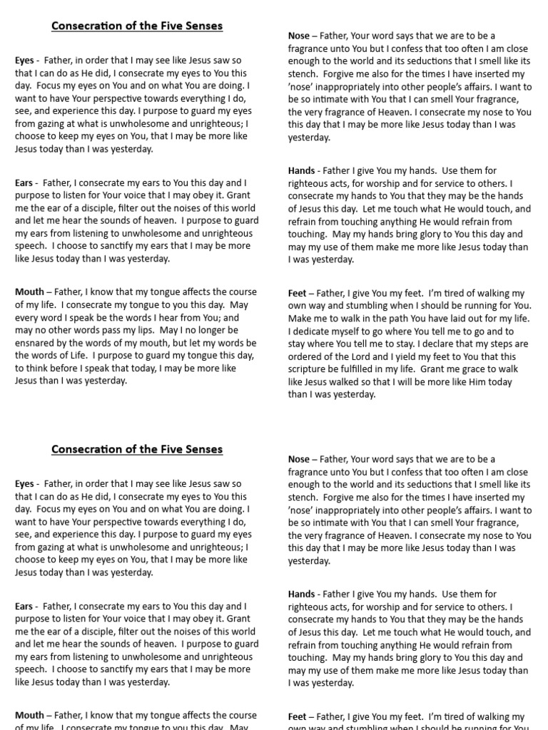 Consecration of The Five Senses | PDF | Jesus | Senses