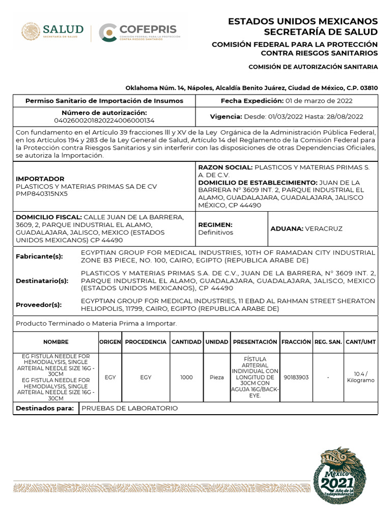 Permiso sanitario importacion insumos medicos pdf m xico gobierno