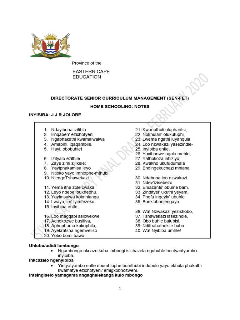 Inyibiba: A Xhosa Poem Analysis | PDF | Language Arts & Discipline