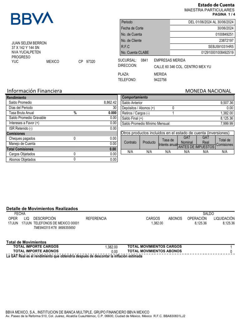 Bancomer JSB Junio 2024 | PDF | Bancos | Interés