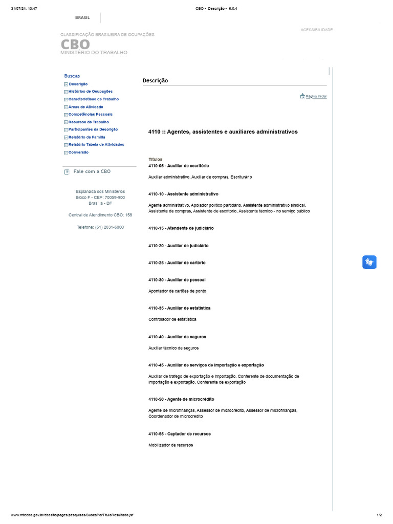 Classificação CBO: Agentes Administrativos | PDF | Microcrédito | Economias