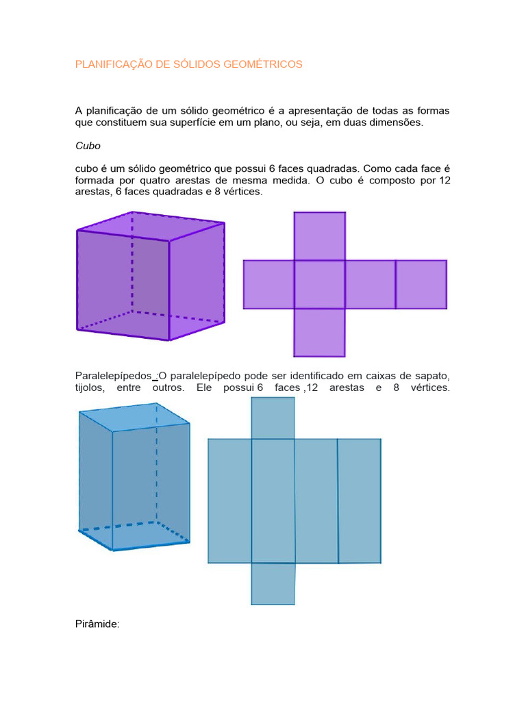 Planificação de Sólidos Geométricos | PDF | Métodos e Materiais de ...