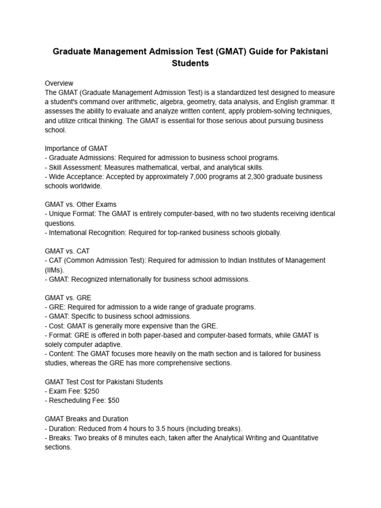 Graduate Management Admission Test (GMAT) Guide For Pakistani Students ...