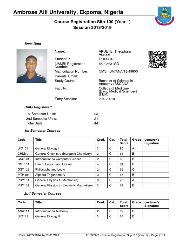 Course Registration Slip | PDF | Physics | Science