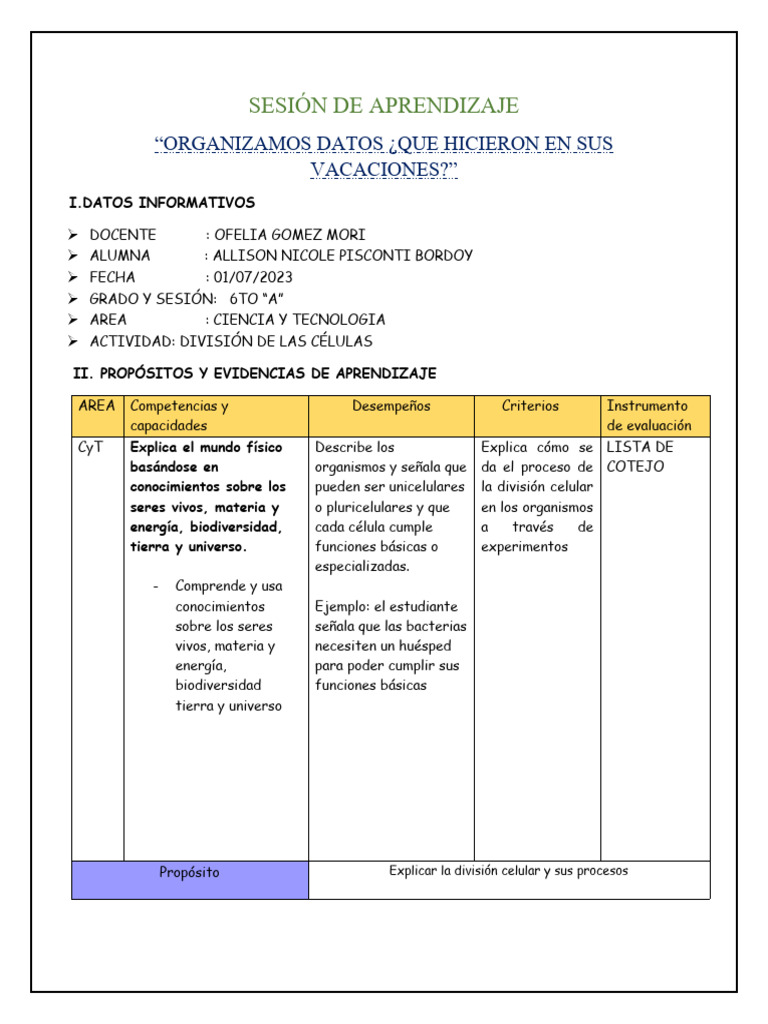 Sesion de Ciencia y Tecnologia 6to Grado | PDF | Organismos | Evaluación