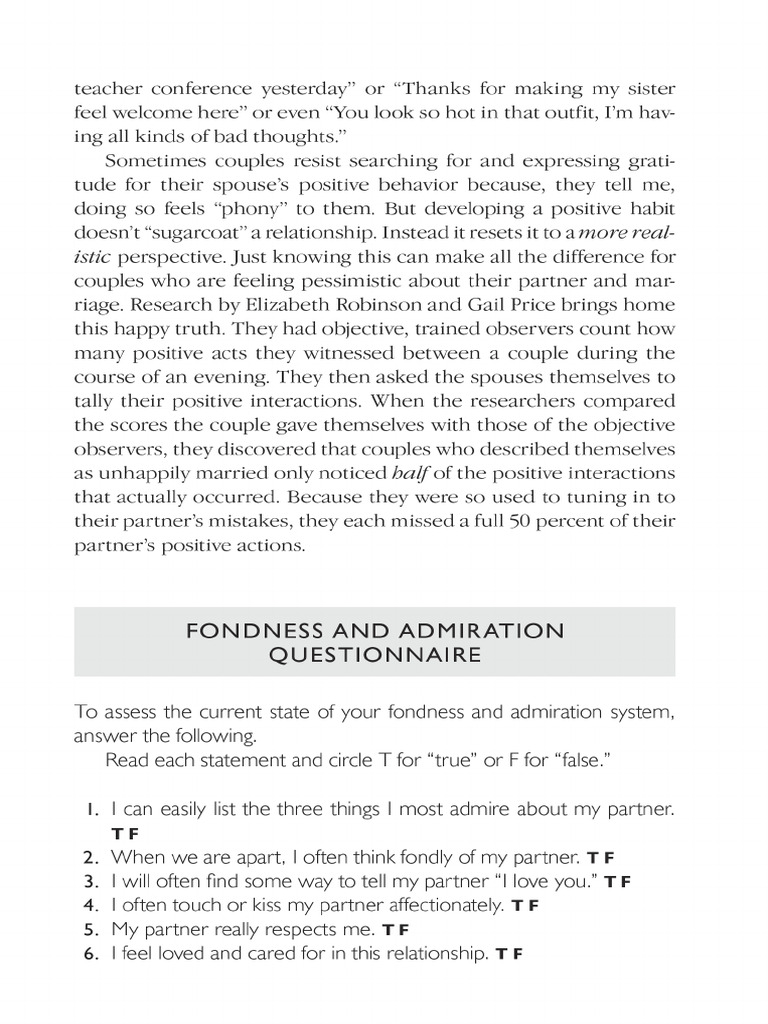 Fondness and Admiration Questionnaire | PDF
