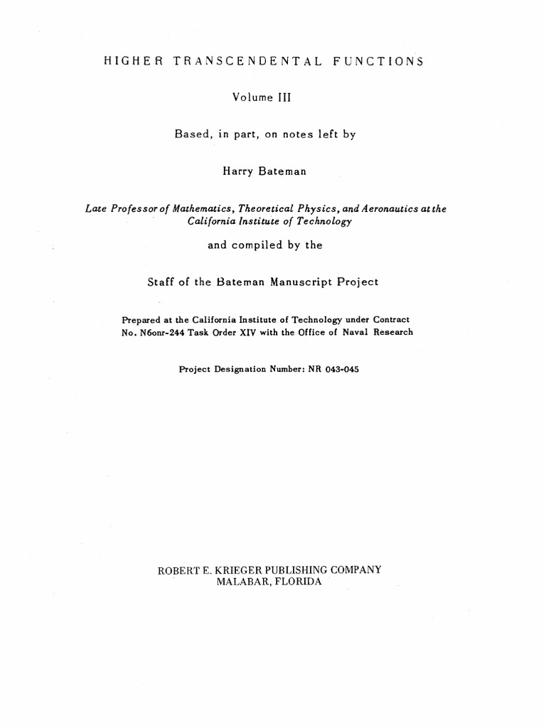 Arthur erdelyi higher transcendental functions 3 krieger pub co