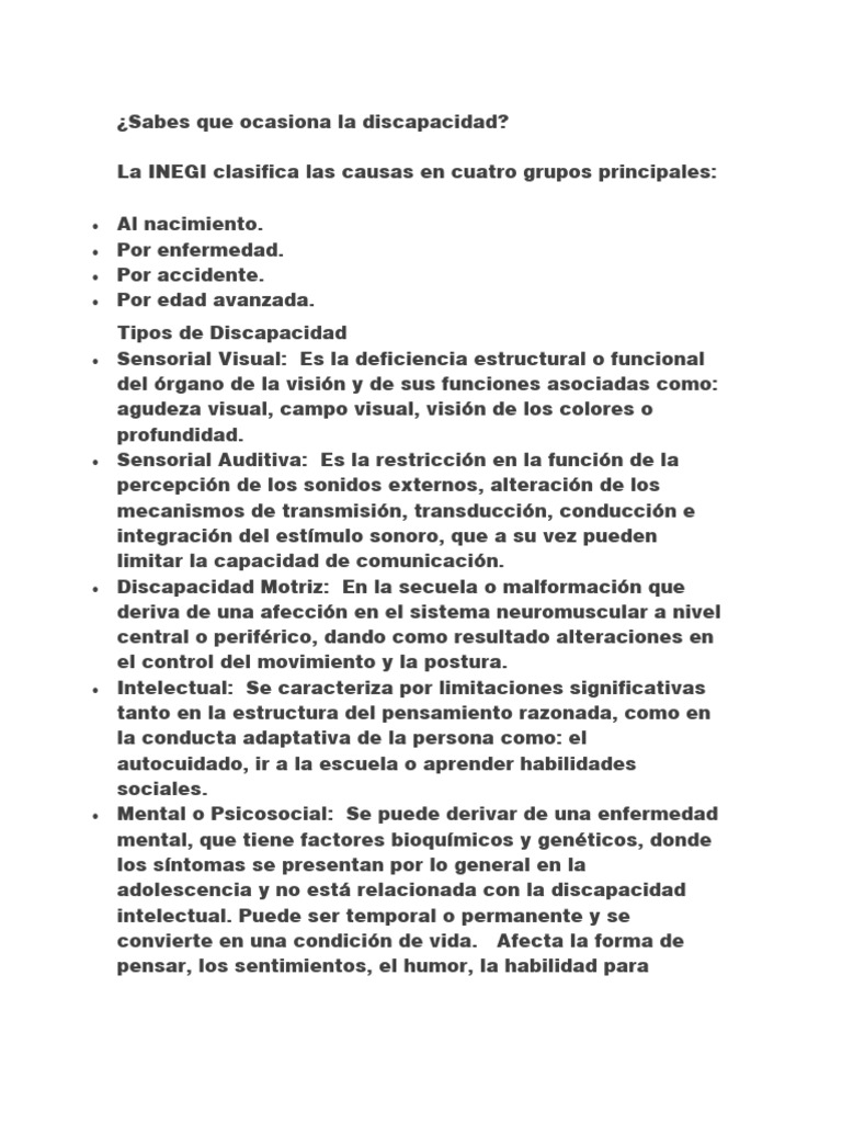 Sabes que ocasiona la discapacidad pdf